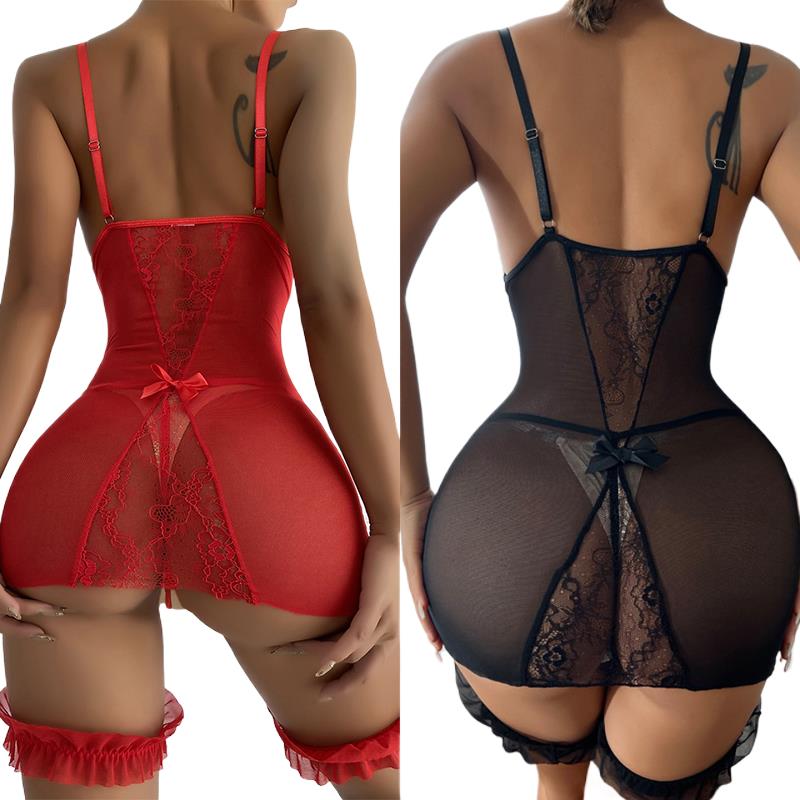 Babydoll Chemise Night - Transparente com decote em v cinta
